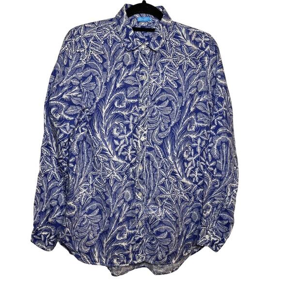 J Mclaughlin 100% Linen Button Up Shirt Britt Blouse Navy Blue White Size XS - Picture 3 of 10